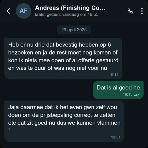 WhatsApp bericht van tevreden klant
