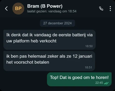 WhatsApp bericht van tevreden klant