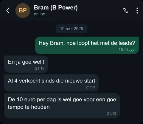 WhatsApp bericht van tevreden klant