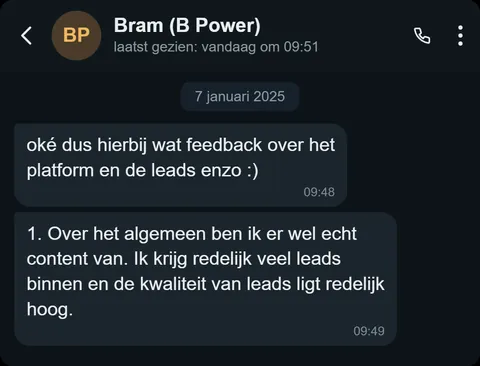 WhatsApp bericht van tevreden klant