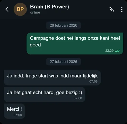 WhatsApp bericht van tevreden klant