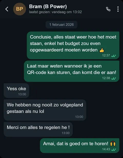 WhatsApp bericht van tevreden klant