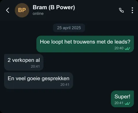 WhatsApp bericht van tevreden klant