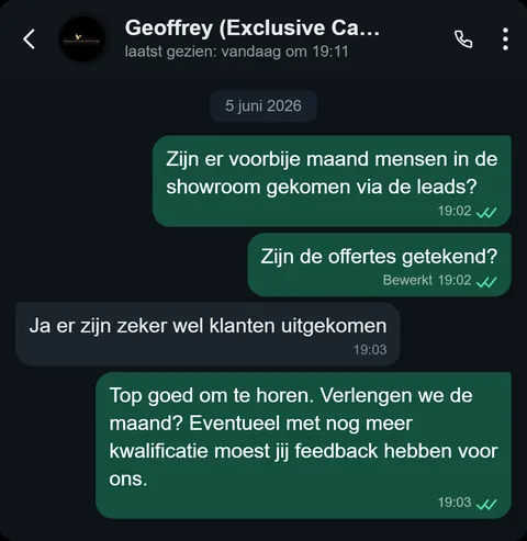 WhatsApp bericht van tevreden klant