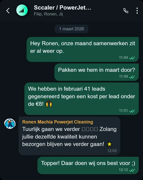 WhatsApp bericht van tevreden klant