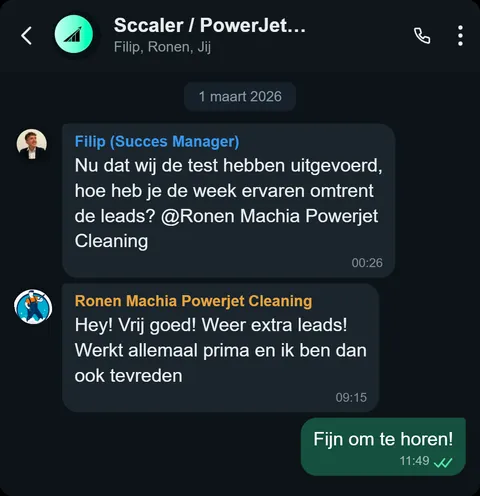WhatsApp bericht van tevreden klant