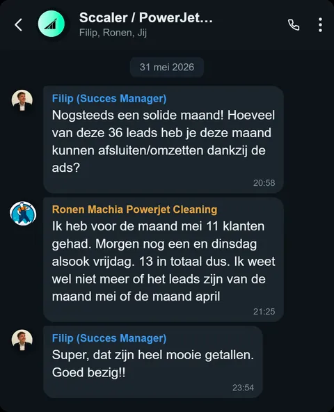 WhatsApp bericht van tevreden klant