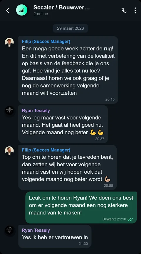 WhatsApp bericht van tevreden klant