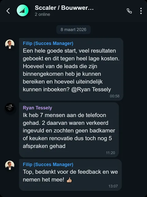 WhatsApp bericht van tevreden klant
