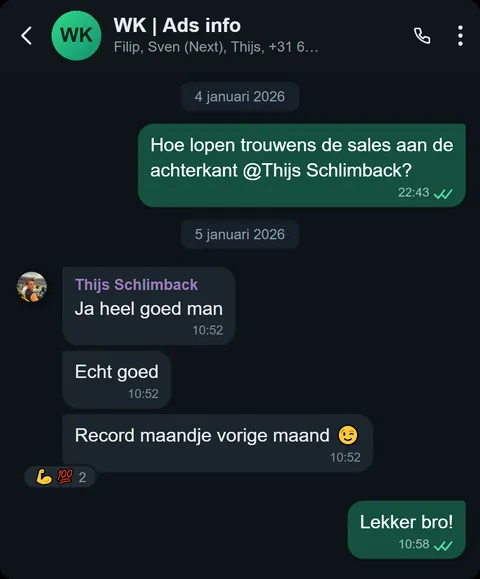 WhatsApp bericht van tevreden klant