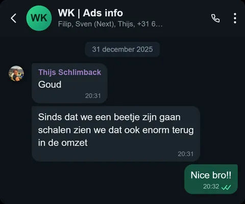 WhatsApp bericht van tevreden klant