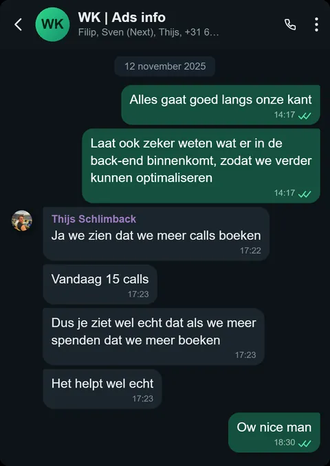 WhatsApp bericht van tevreden klant