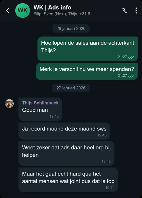 WhatsApp bericht van tevreden klant