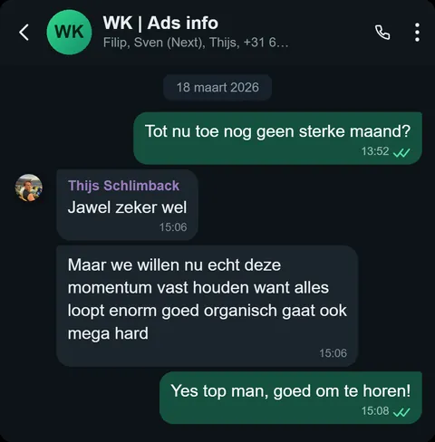 WhatsApp bericht van tevreden klant