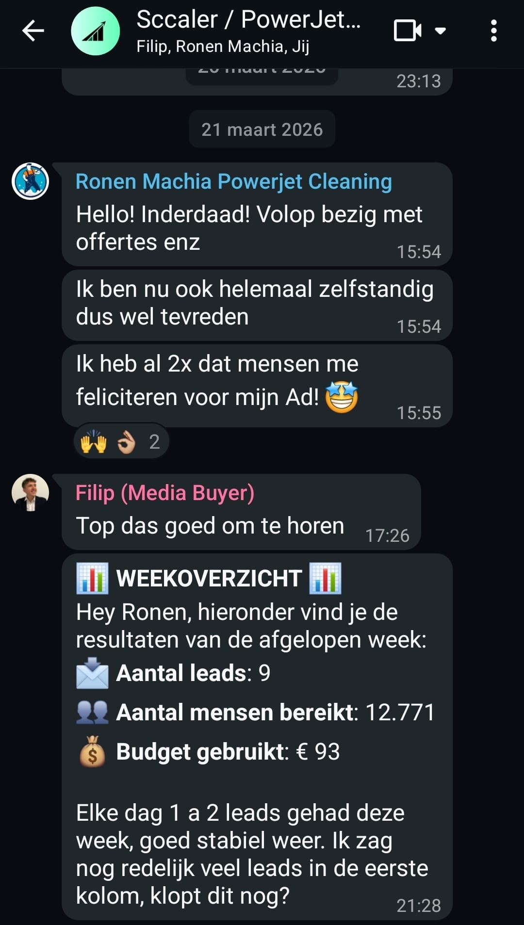 WhatsApp bericht van tevreden klant