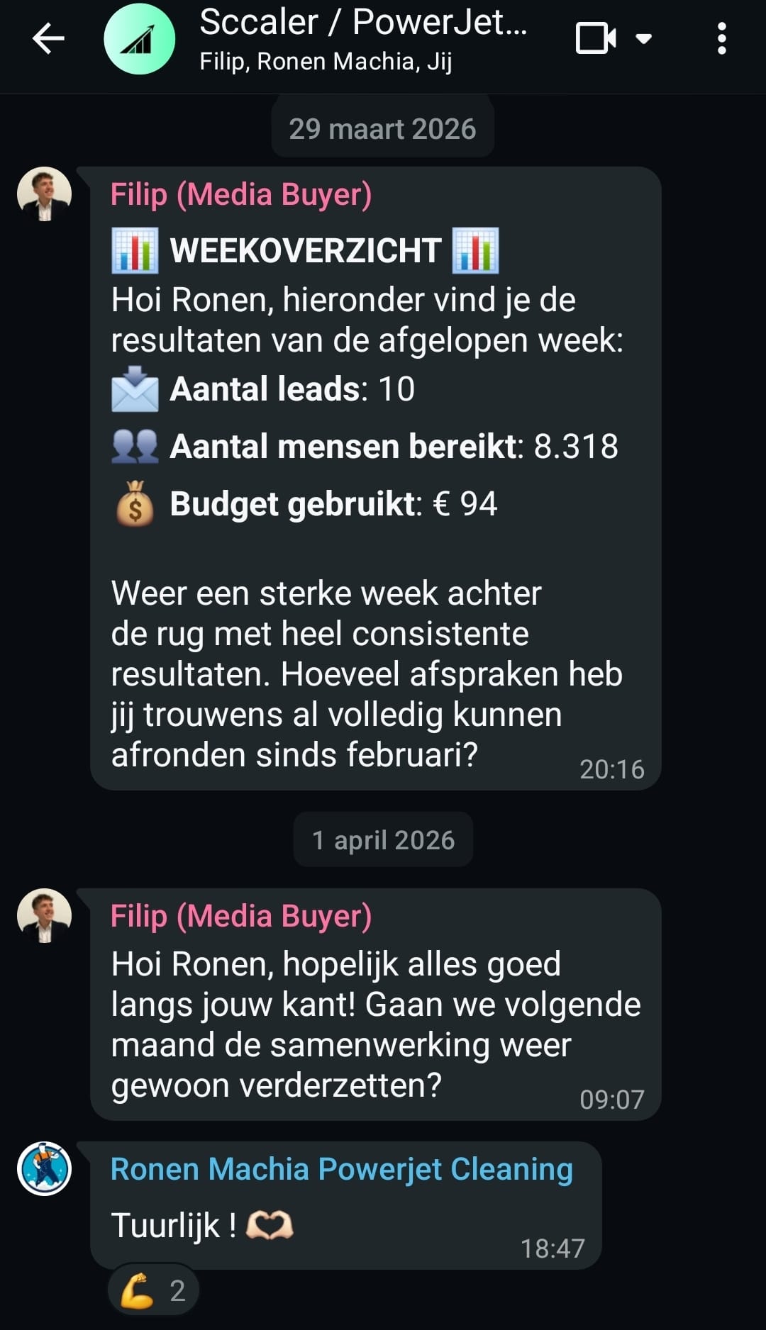WhatsApp bericht van tevreden klant