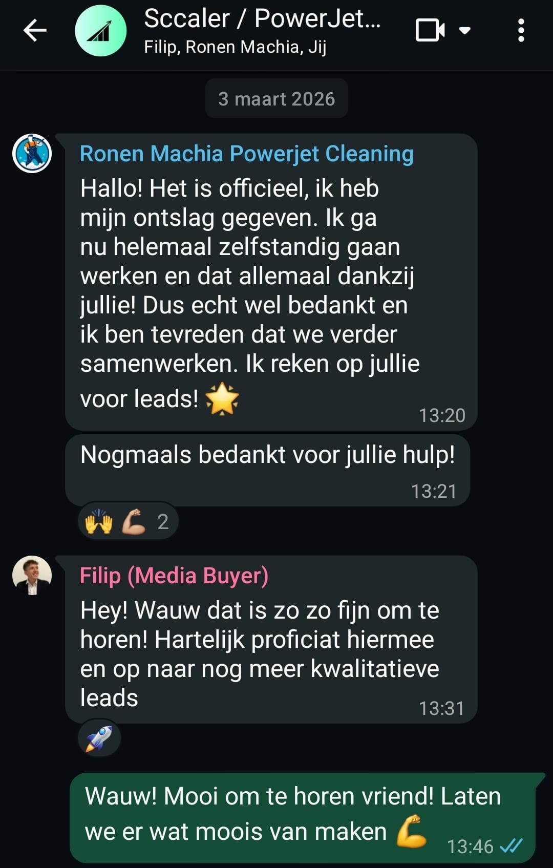 WhatsApp bericht van tevreden klant