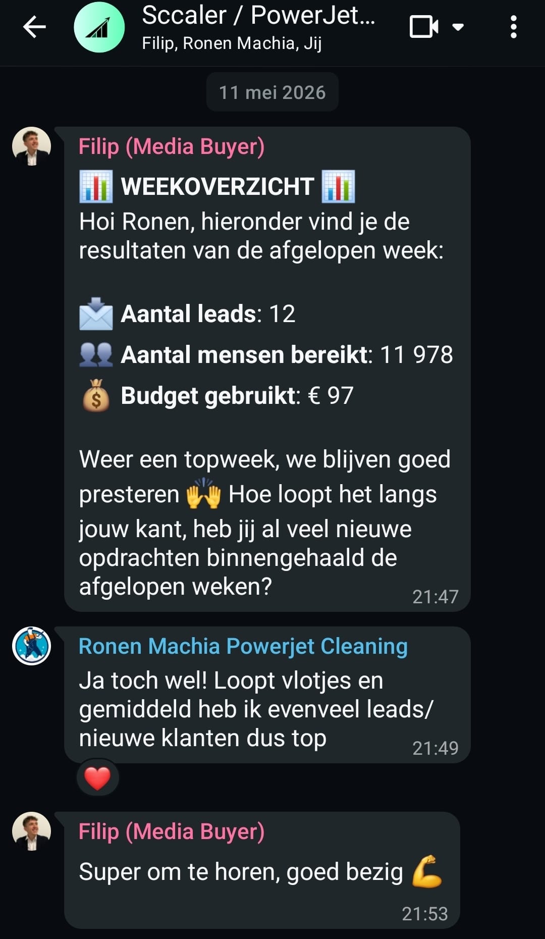 WhatsApp bericht van tevreden klant